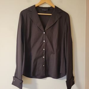 Lafayette 148 Women's Blouse Button Down Collared Dress Shirt Brown Size 12